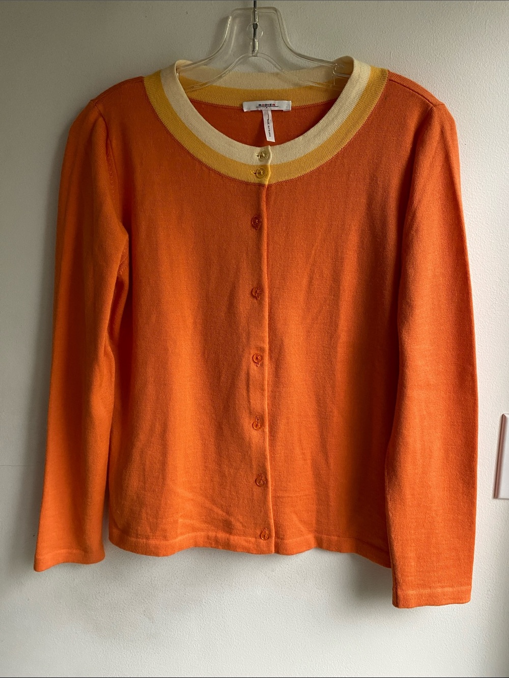 Vtg Rodier France Citrus Toned Wool Blend Sweater Cardigan L